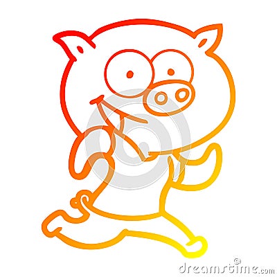 A creative warm gradient line drawing cheerful pig exercising cartoon Vector Illustration