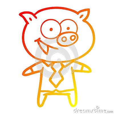 A creative warm gradient line drawing cheerful pig in office clothes Vector Illustration