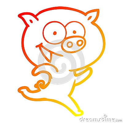 A creative warm gradient line drawing cheerful running pig cartoon Vector Illustration