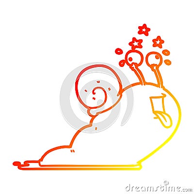 A creative warm gradient line drawing crazy cartoon snail Vector Illustration