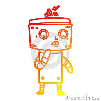 A creative warm gradient line drawing uncertain cartoon robot Vector Illustration