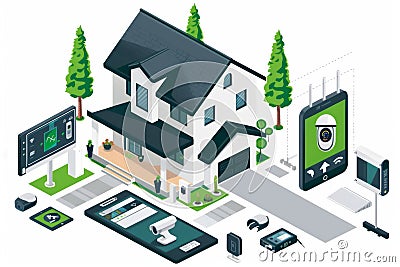 Creative and watchful crew mounts cameras for hidden security monitoring, integrating automated alert systems and prevention strat Cartoon Illustration