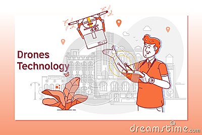 Creative website template of Drone delivery service Vector Illustration
