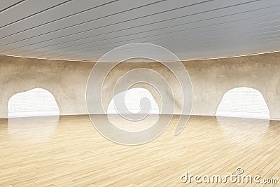 Creative wooden cave interior with reflections. Museum and exhibition concept. Stock Photo