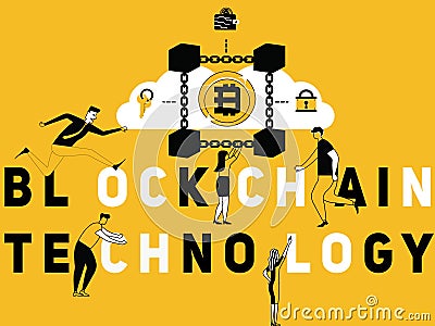 Creative Word concept Blockchain Technology and People doing activities Vector Illustration