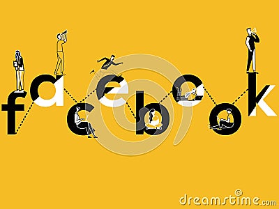 Creative Word concept Facebook and People doing things Vector Illustration