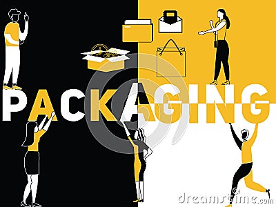 Creative Word concept Packaging and People doing things Stock Photo