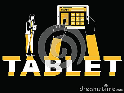 Creative Word concept Tablet and Woman doing things Stock Photo