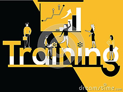 Creative Word concept Training and People doing multiple activities Vector Illustration