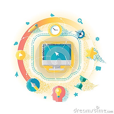 Creative Work On The Computer Vector Illustration