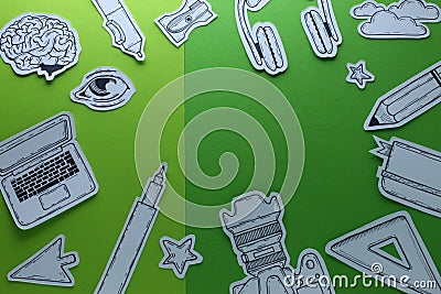 Creative Work Graphic Designer Related Tools Symbols Devices Objects Top View Conceptual Composition With Hand Draw Stock Photo