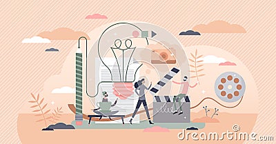 Creative work vector illustration. Artistic mood flat tiny persons concept. Vector Illustration