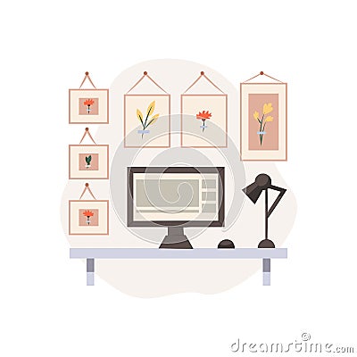 Creative workplace vector illustration. Workspace for freelance creators. Cartoon Illustration