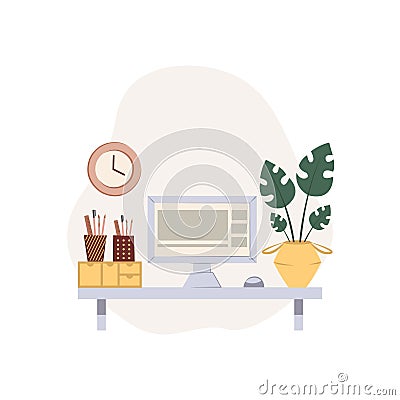 Creative workplace vector illustration. Workspace for freelance creators. Cartoon Illustration