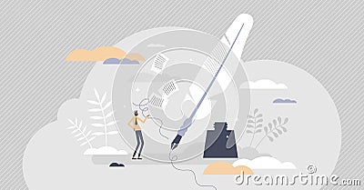 Creative writing as poem or novel author artistic process tiny person concept Vector Illustration