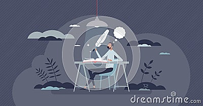 Creative writing process and author typing content scene tiny person concept Vector Illustration