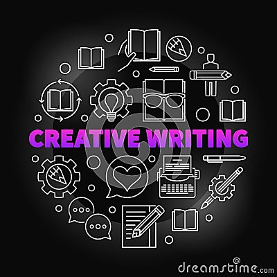 Creative writing vector colored round outline illustration Vector Illustration