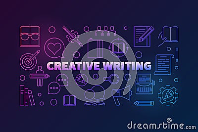 Creative writing vector outline colored horizontal banner Vector Illustration