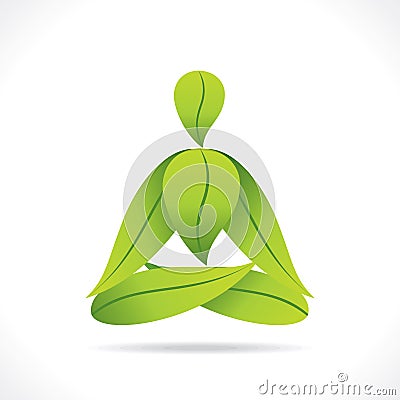 Creative yoga pose design with green leaf Vector Illustration