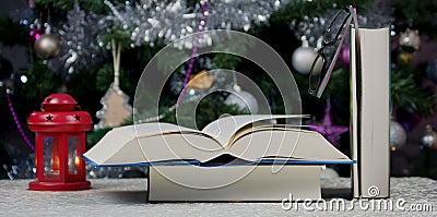 Creatively arranged books on the table Stock Photo