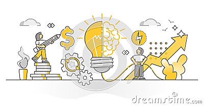 Creativity as solution invention and profit growth monocolor outline concept Vector Illustration