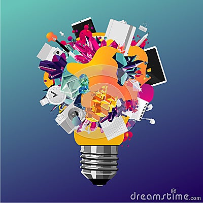 Creativity concept 3d bulb. Art and education vector banner. Abstract vector background for business. Vector Illustration