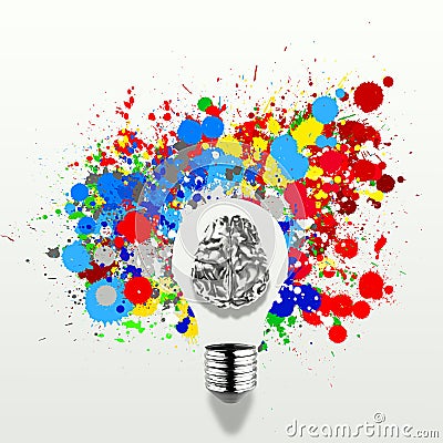 Creativity 3d metal human brain in visible light bulb Stock Photo