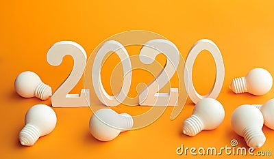 2020 creativity inspiration concepts with text nuber and lightbulb on color background.Business resolution,action plan ideas Stock Photo
