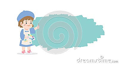 Creativity a little girl be happy with painting standing front of text box blank banner frame on white background, illustration Vector Illustration