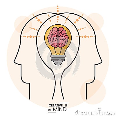 Creativity mind heads brain bulb efficient memory team Vector Illustration