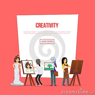 Creativity poster with artists painting Vector Illustration