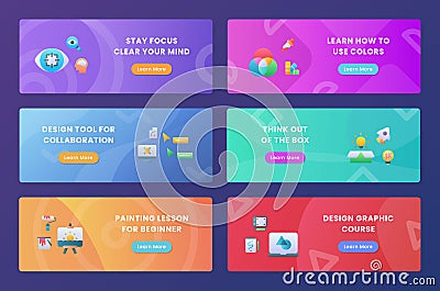 Creativity stay focus your mind set collection package for web website home homepage landing template banner with gradient color Vector Illustration