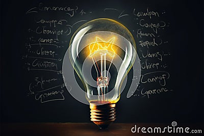 Creativity takes form on a chalkboard as a hand drawn lightbulb Stock Photo