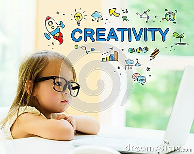 Creativity text with little girl Stock Photo