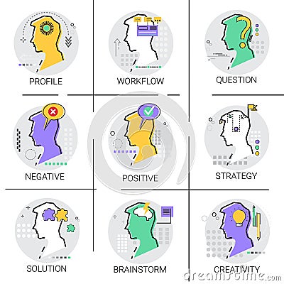 Creativity Think New Idea Brainstorm Creative Process Business Workflow Approve Icon Set Vector Illustration