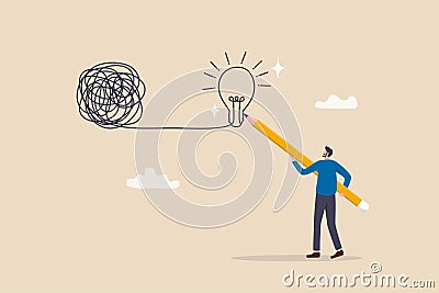 Creativity to solve problem, solution from trouble or difficulty, simplify idea from messy chaos problem, business skill solve Vector Illustration
