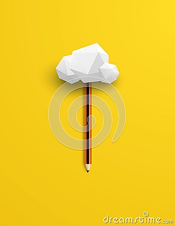 Creativity vector concept with realistic pencil and cloud. Symbol of innovation, creative thinking, brainstorming. Vector Illustration