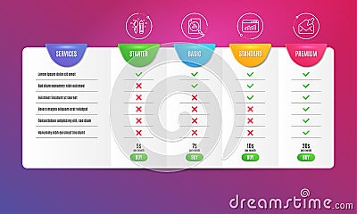 Creativity, Website statistics and Analytics graph icons set. Open mail sign. Vector Vector Illustration