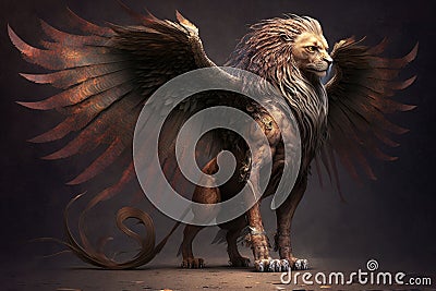 A creature with the body of a lion, the wings of an eagle background Generative AI Stock Photo