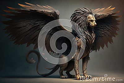 A creature with the body of a lion, the wings of an eagle background Generative AI Stock Photo