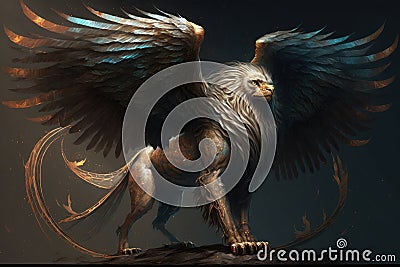 A creature with the body of a lion, the wings of an eagle background Generative AI Stock Photo