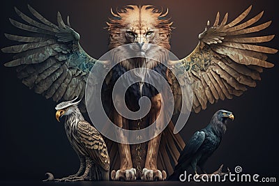 A creature with the body of a lion, the wings of an eagle background Generative AI Stock Photo