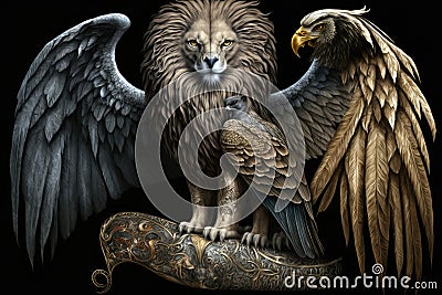 A creature with the body of a lion, the wings of an eagle background Generative AI Stock Photo