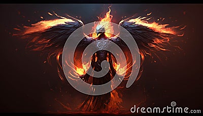 A creature of pure passion and fire a winged being of flames Fantasy art. AI generation Stock Photo