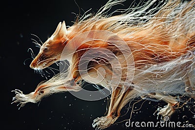 A creature seamlessly transforms from one form to another with fur and bones Stock Photo