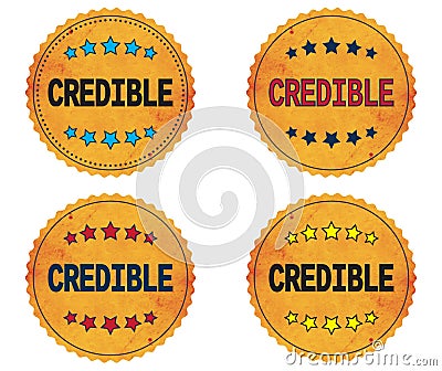 CREDIBLE text, on round wavy border vintage, stamp badge. Stock Photo