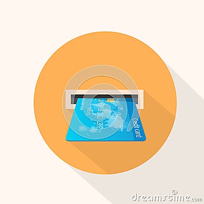Credit Card in Atm Slot Icon Flat Vector Vector Illustration