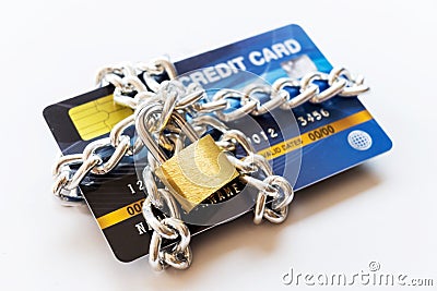 Credit Card with chain and padlock, secure trading concept Stock Photo