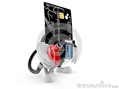 Credit card character holding gasoline nozzle Stock Photo