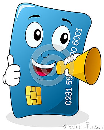 Credit Card Character with Megaphone Vector Illustration